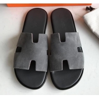 Perfect Hermes Izmir Sandal For Men in Suede Grey 062275