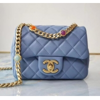 Cheap Price Chanel flap bag Lambskin Resin & Gold-Tone Metal AS2379 sky blue