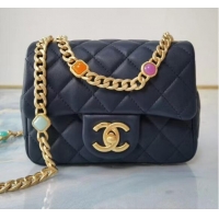 Affordable Price Chanel flap bag Lambskin Resin & Gold-Tone Metal AS2379 dark blue