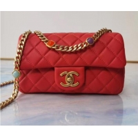 Buy Cheapest Chanel flap bag Lambskin Resin & Gold-Tone Metal AS2380 red