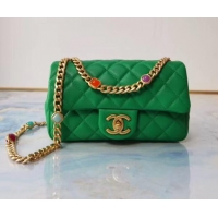 Promotional Chanel flap bag Lambskin Resin & Gold-Tone Metal AS2380 green