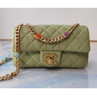 Good Product Chanel flap bag Lambskin Resin & Gold-Tone Metal AS2380 light green