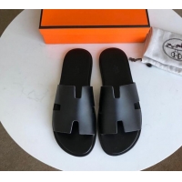 Duplicate Hermes Izmir Sandal For Men in Calfskin All Black 062279 