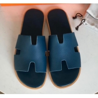 Grade Hermes Izmir Sandal For Men in Epsom Calfskin Denim Blue 062283