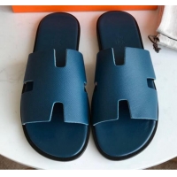 Top Grade Hermes Izmir Sandal For Men in Epsom Calfskin Denim Blue/Black 062284