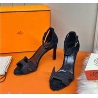 Cute Hermes Premiere Crystal H Heel 90 Sandals Black 082701