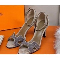 ​Duplicate Hermes Premiere Crystal H Heel 90 Sandals Silver/Grey 082701