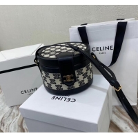 Low Cost CELINE MEDIUM TAMBOUR BAG IN TEXTILE WITH TRIOMPHE EMBROIDERY 195192 black