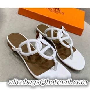 Classic Practical Hermes Beach Flat Sandals 092316 White