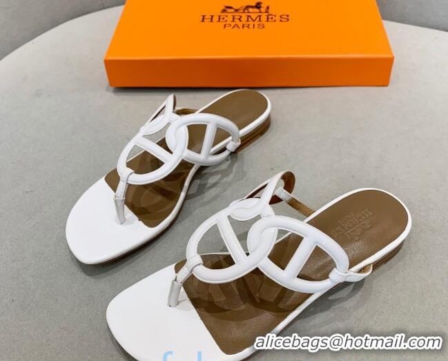 Classic Practical Hermes Beach Flat Sandals 092316 White