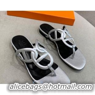 Low Cost Hermes Beach Flat Sandals 092316 Silver