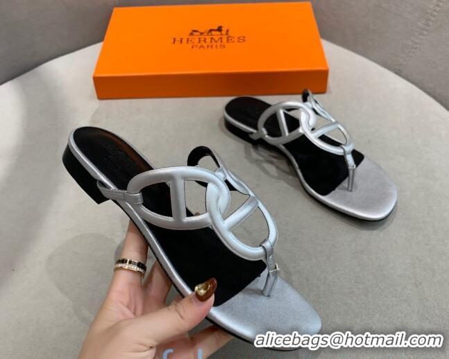 Low Cost Hermes Beach Flat Sandals 092316 Silver