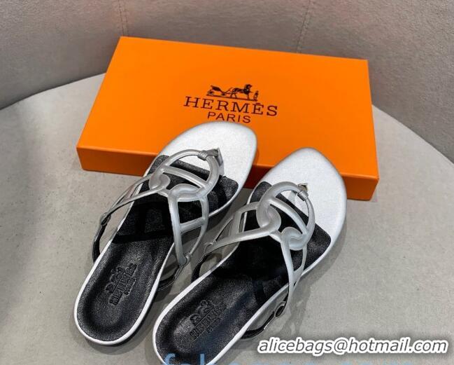 Low Cost Hermes Beach Flat Sandals 092316 Silver