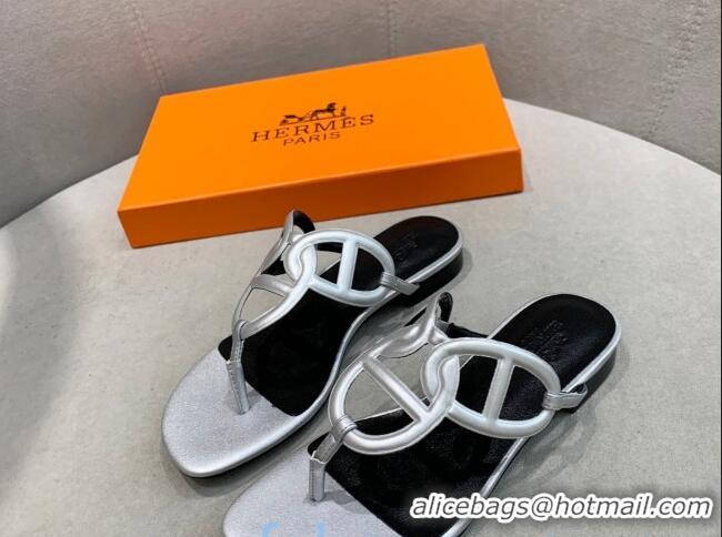 Low Cost Hermes Beach Flat Sandals 092316 Silver