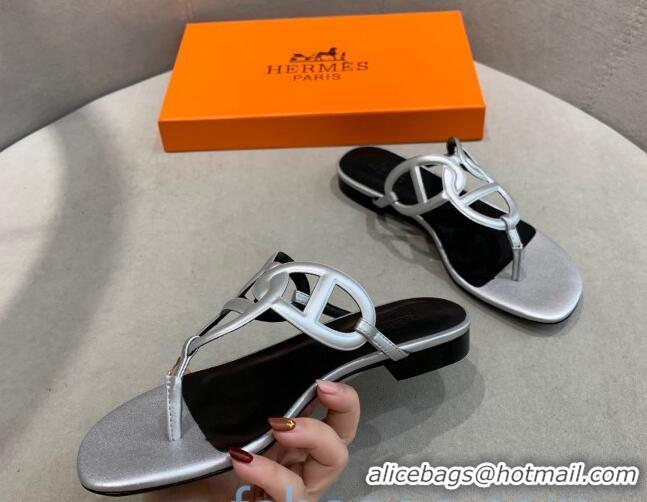 Low Cost Hermes Beach Flat Sandals 092316 Silver