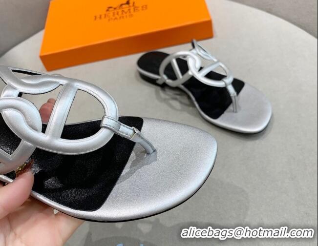 Low Cost Hermes Beach Flat Sandals 092316 Silver