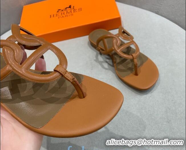 Best Product Hermes Beach Flat Sandals 092316 Brown