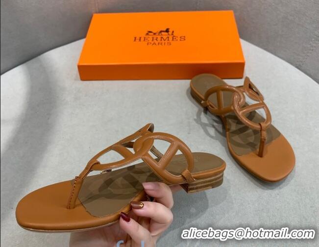 Best Product Hermes Beach Flat Sandals 092316 Brown