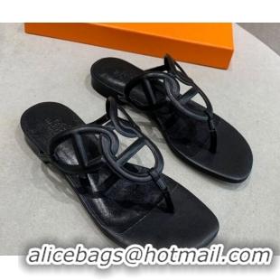 Unique Style Hermes Beach Flat Sandals 092316 Black