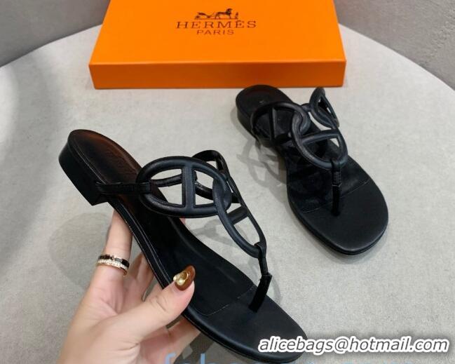 Unique Style Hermes Beach Flat Sandals 092316 Black