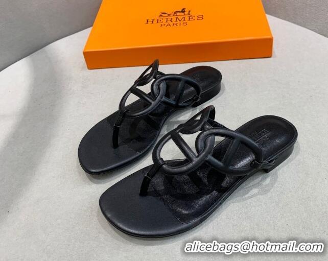 Unique Style Hermes Beach Flat Sandals 092316 Black