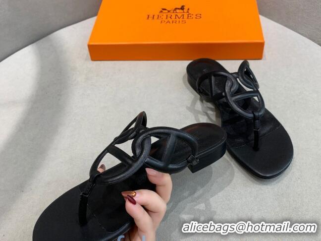 Unique Style Hermes Beach Flat Sandals 092316 Black