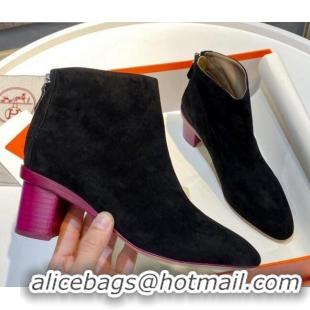 Purchase Hermes Suede Ankle Boot With 5cm Pink Heel 111284 Black