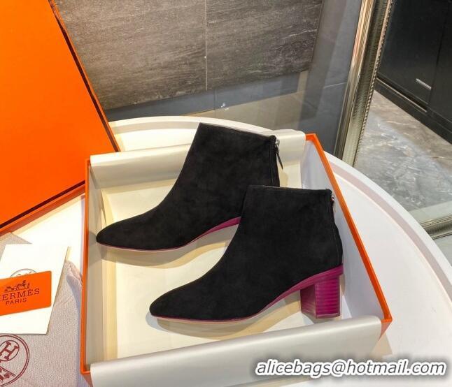 Purchase Hermes Suede Ankle Boot With 5cm Pink Heel 111284 Black