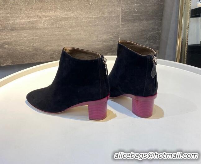 Purchase Hermes Suede Ankle Boot With 5cm Pink Heel 111284 Black