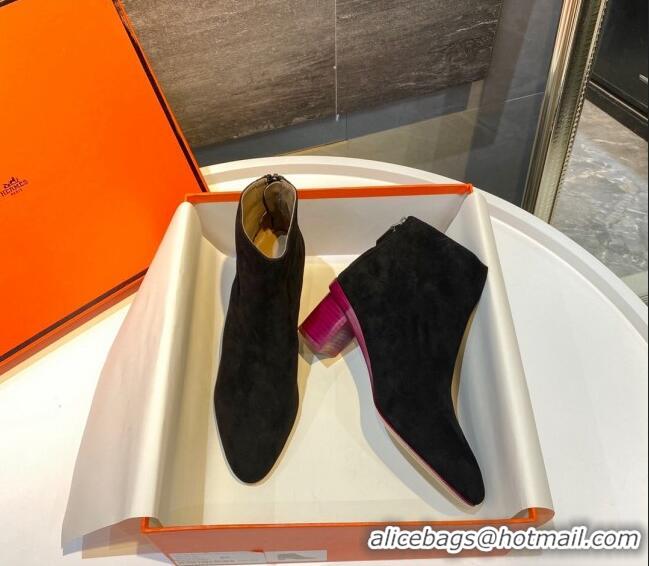 Purchase Hermes Suede Ankle Boot With 5cm Pink Heel 111284 Black