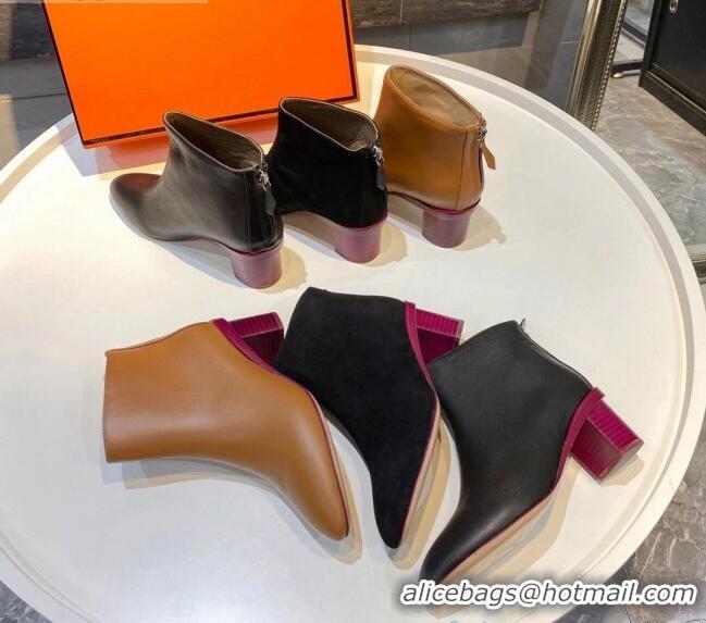 Purchase Hermes Suede Ankle Boot With 5cm Pink Heel 111284 Black