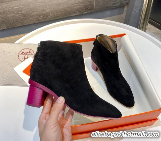 Purchase Hermes Suede Ankle Boot With 5cm Pink Heel 111284 Black