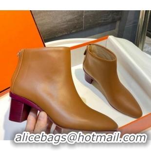 Most Popular Hermes Calfskin Ankle Boot With 5cm Pink Heel 111285 Brown