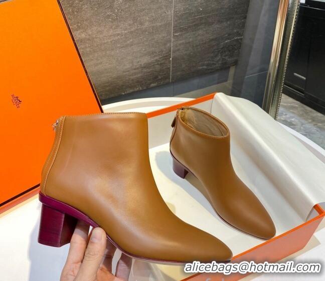 Most Popular Hermes Calfskin Ankle Boot With 5cm Pink Heel 111285 Brown