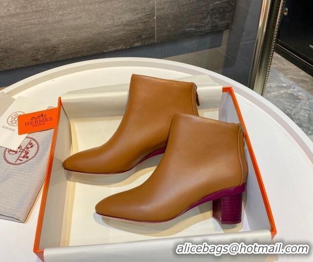 Most Popular Hermes Calfskin Ankle Boot With 5cm Pink Heel 111285 Brown