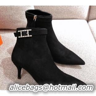 Top Quality Hermes Suede Blanche Ankle Boot With 6cm Heel 111286 Black