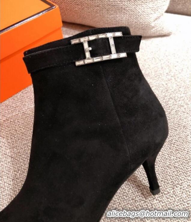 Top Quality Hermes Suede Blanche Ankle Boot With 6cm Heel 111286 Black