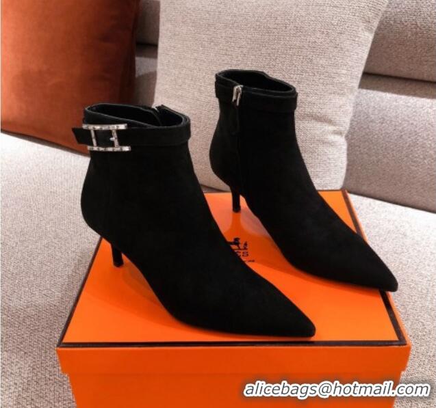 Top Quality Hermes Suede Blanche Ankle Boot With 6cm Heel 111286 Black