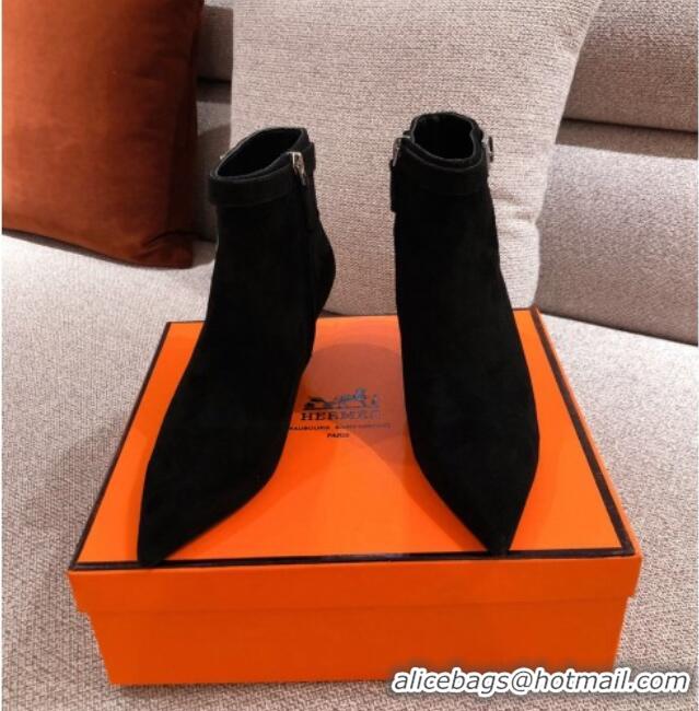 Top Quality Hermes Suede Blanche Ankle Boot With 6cm Heel 111286 Black