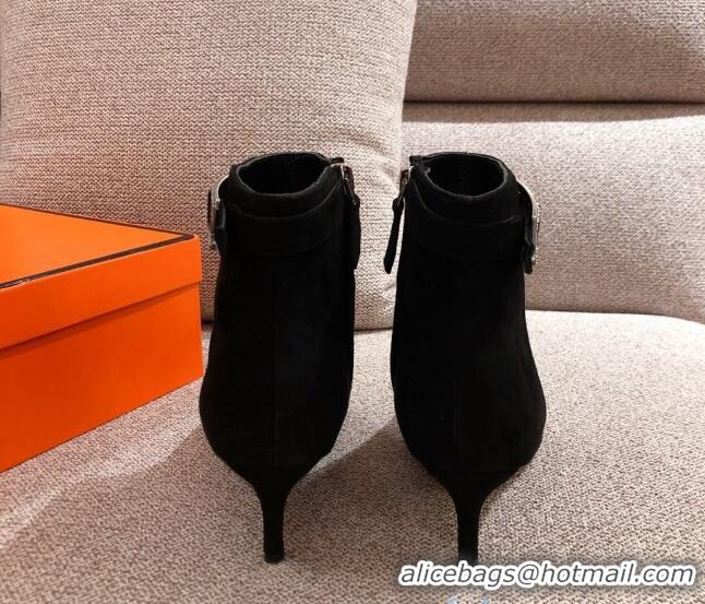 Top Quality Hermes Suede Blanche Ankle Boot With 6cm Heel 111286 Black