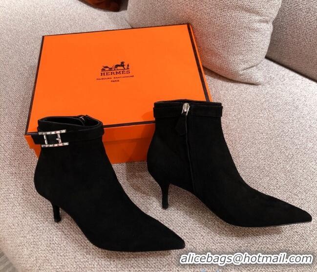 Top Quality Hermes Suede Blanche Ankle Boot With 6cm Heel 111286 Black