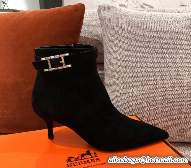 Top Quality Hermes Suede Blanche Ankle Boot With 6cm Heel 111286 Black