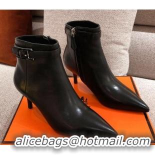 Pretty Style Hermes Calfskin Blanche Ankle Boot With 6cm Heel 111287 Black