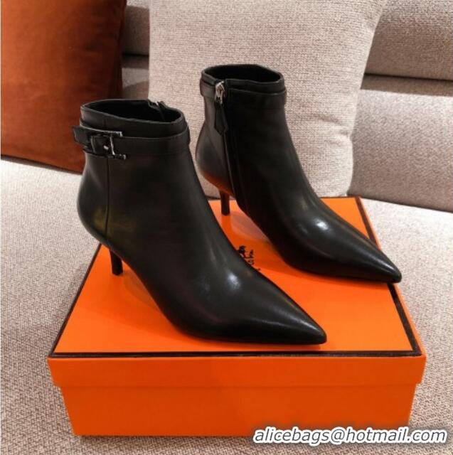 Pretty Style Hermes Calfskin Blanche Ankle Boot With 6cm Heel 111287 Black