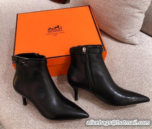 Pretty Style Hermes Calfskin Blanche Ankle Boot With 6cm Heel 111287 Black