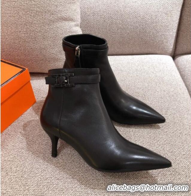 Pretty Style Hermes Calfskin Blanche Ankle Boot With 6cm Heel 111287 Black