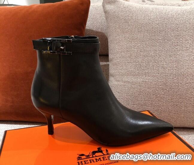 Pretty Style Hermes Calfskin Blanche Ankle Boot With 6cm Heel 111287 Black