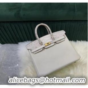 Low Cost Hermes Birkin Bag Original Leather crocodile togo HBK2530 light grey&white