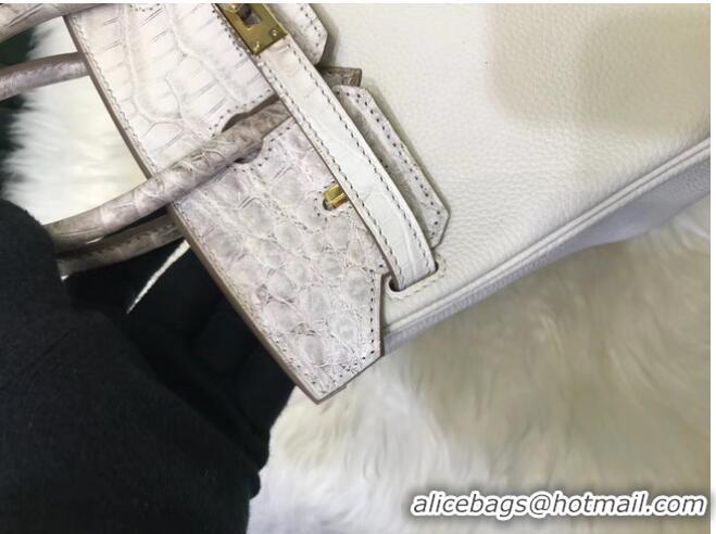 Low Cost Hermes Birkin Bag Original Leather crocodile togo HBK2530 light grey&white