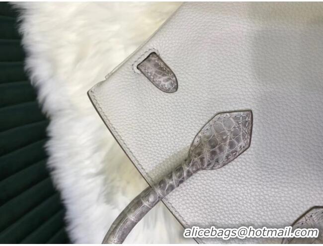 Low Cost Hermes Birkin Bag Original Leather crocodile togo HBK2530 light grey&white